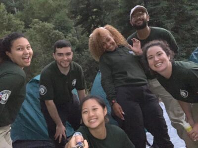 A previous NCCC Americorps team working on fuel hazard reduction in Camp Meeker. Photo courtesy of St. Dorothy's Rest.